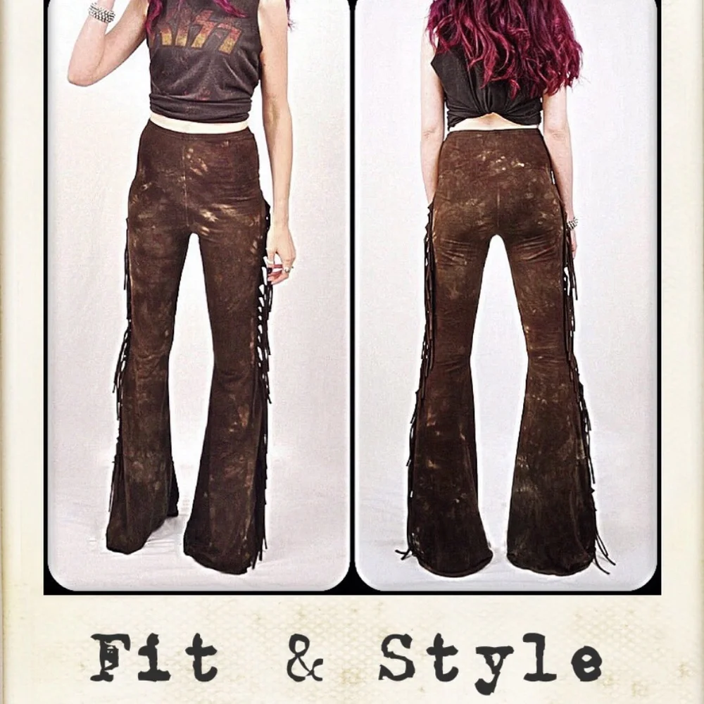 Bohemian Black Fringe Flare Bell Bottom Pants - Picture 9 of 11